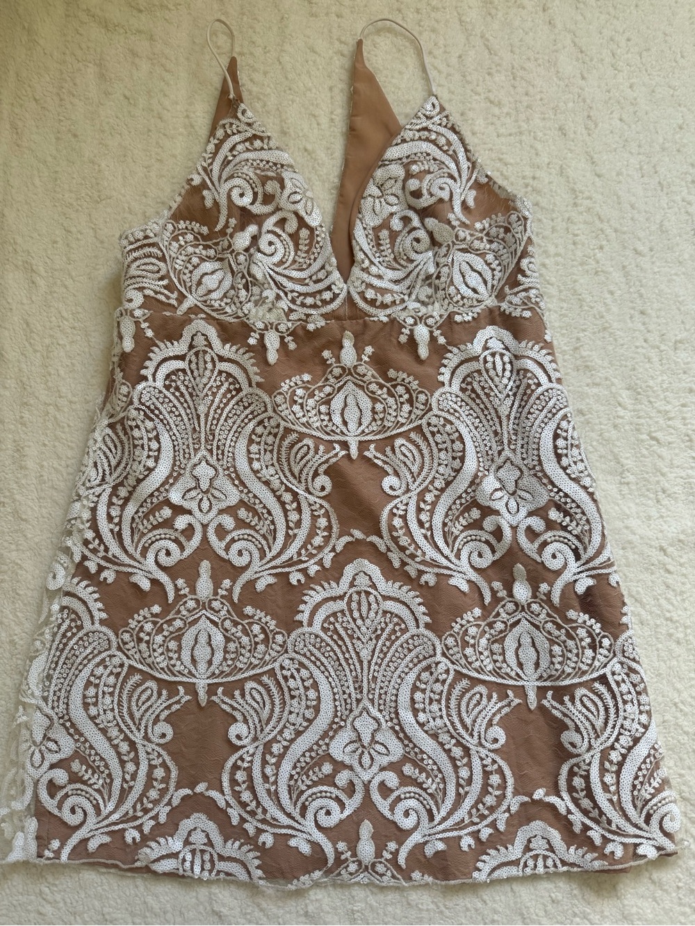 Free People Night Shimmers Mini Dress in white lace size 12 strappy sleveless